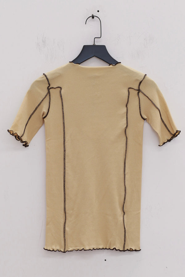 BASERANGE ruffled ribbed cotton T-shirt Portugal BAS-TTO3-RB-SP25-HEN YELLOW (TTO3-RB-000)